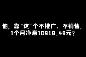 工头:他,靠“这”个不推广、不销售,1个月净赚10918.49??
